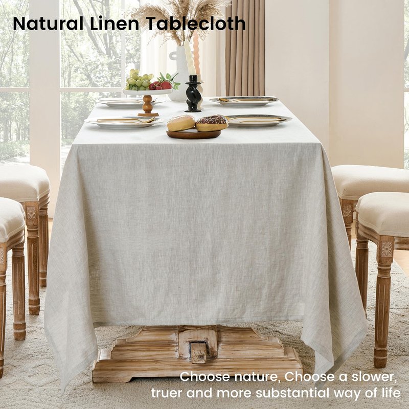 Simple&Opulence Natural Linen Tablecloth for Rectangle Tables-60×120 Inch, 100% Linen Farmhouse Tablecloth for 10-12 Seat Dining Table, Stonewashed Extra Large Tablecloth for Banquet, Dinner, Wedding