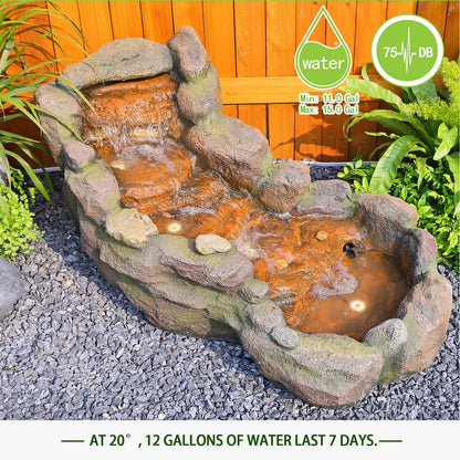 Bumilgar Garden Outdoor Water Fountain, 42.1" L Floor Standing Tiered Rock Outdoor Fountains with LED Lights and Pump for Garden, Backyard, Deck, Patio, Porch and Home Art Decor