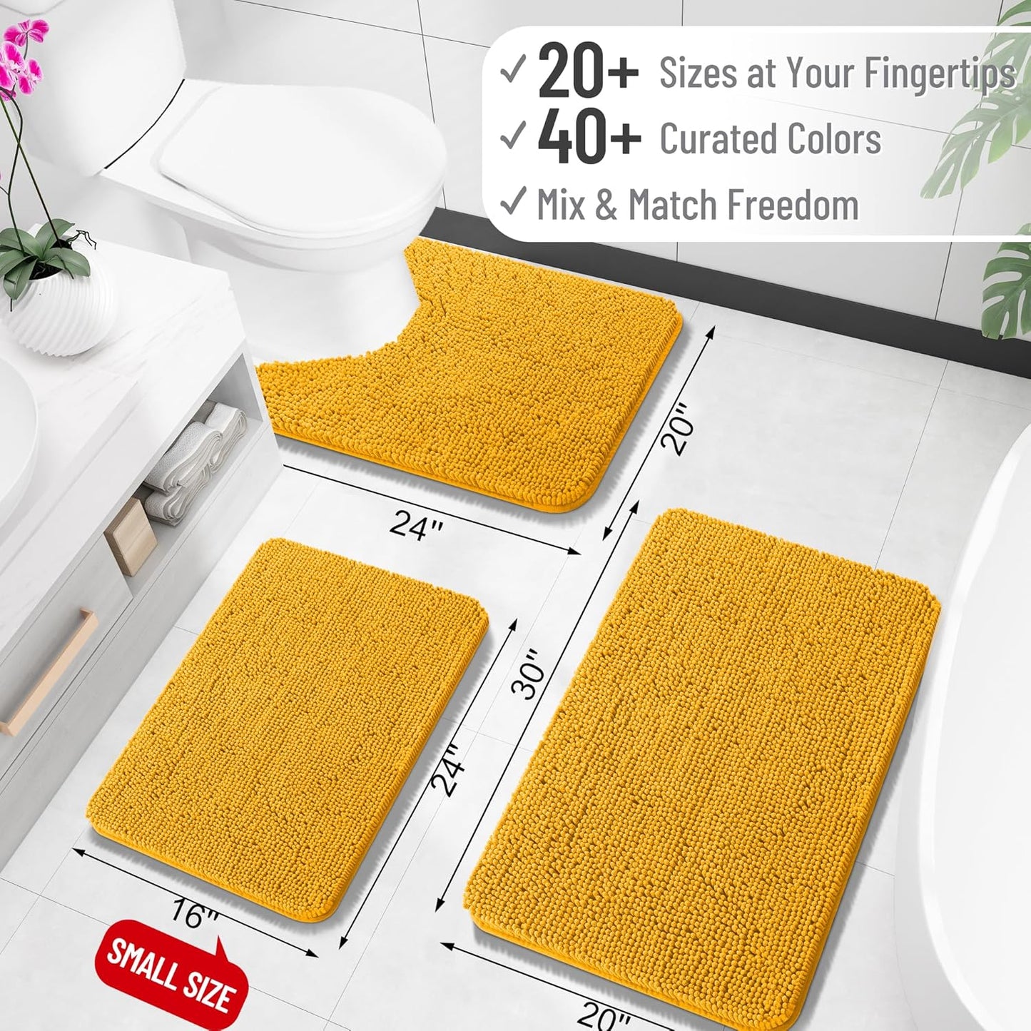 OLANLY Large Chenille Bathroom Rugs - Soft, Absorbent & Quick-Dry | 70x46, Golden Yellow