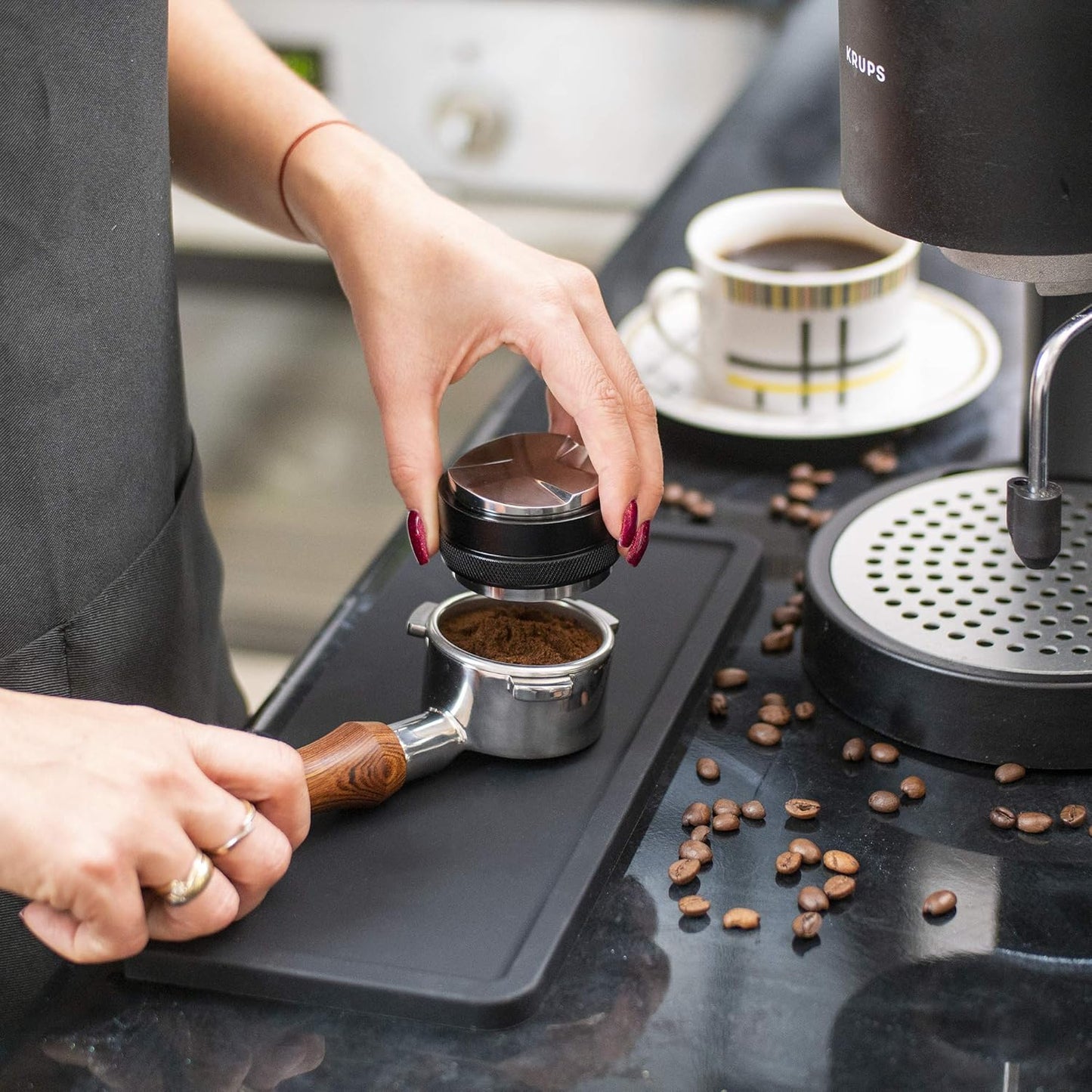 XUNADA Large Espresso Tamping Mat (5” x 12”) - Ultra Thick Premium Coffee Tamper Pad, Strong Grip Silicone Tamp Station