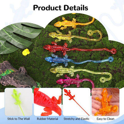 VICROIC 24 PCS Sticky Geckos, Stretchy Sticky Lizards for Kids, Rubbery Lizards Toys for Halloween Party Favors Goodie Bags Easter Egg, Rubbery Reptile Toys for Children Gift Students Rewards