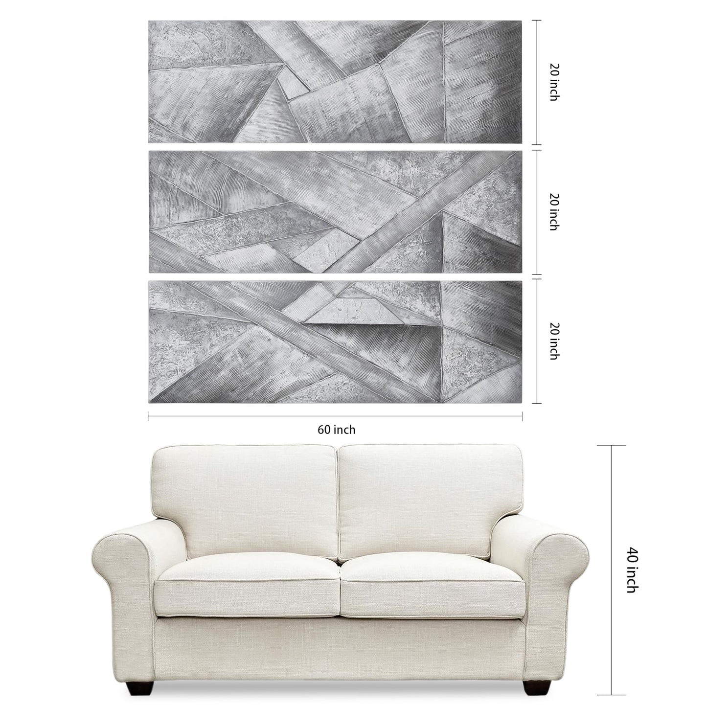Empire Art Direct Abstract Wall Art Textured Hand Painted Canvas by Martin Edwards, Triptych, 60" x 20" each, Diamonds