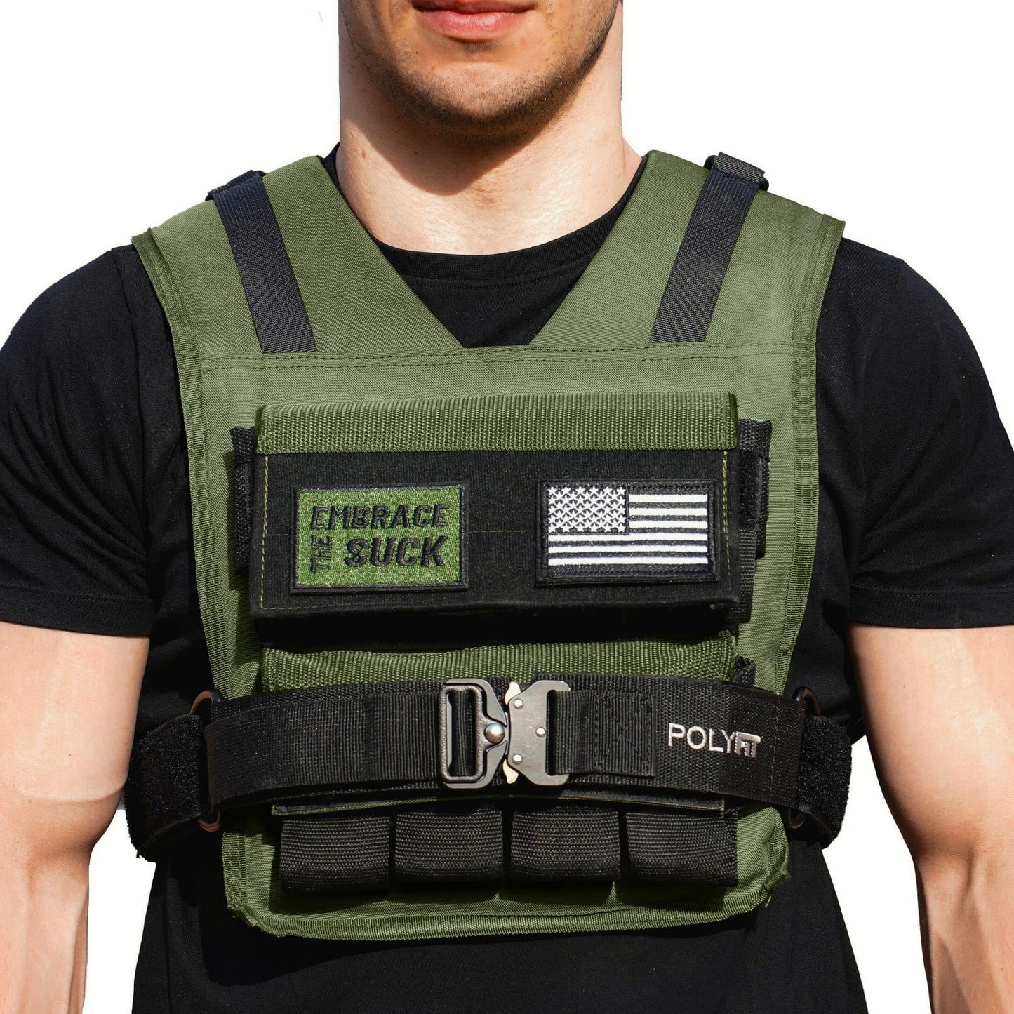 Polyfit (Warrior) Adjustable Weighted Vest - 25lb | 35lb | 45lb - Weight Vest with Adjustable Iron Weights for Men and Women - Workout Vest for Strength Training, Running, Walking, Rucking - GREEN - 20KG