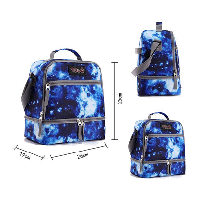 Tilami Lunch Bags Insulated Adjustable Strap Zipper, Two Compartments Cooler Bags, Bento Bags for Kids Toddlers (Blue)