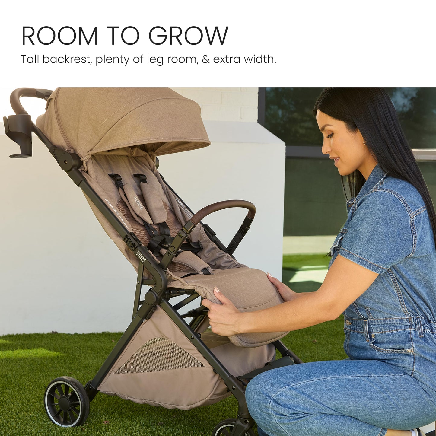 Britax Juniper+ Compact Stroller, Portable & Lightweight On-The-Go Stroller with Fastpack & One-Hand RapidFold, Infant Car Seat Compatible, Built-in Carry Strap, Ventilating Fabrics — Teak