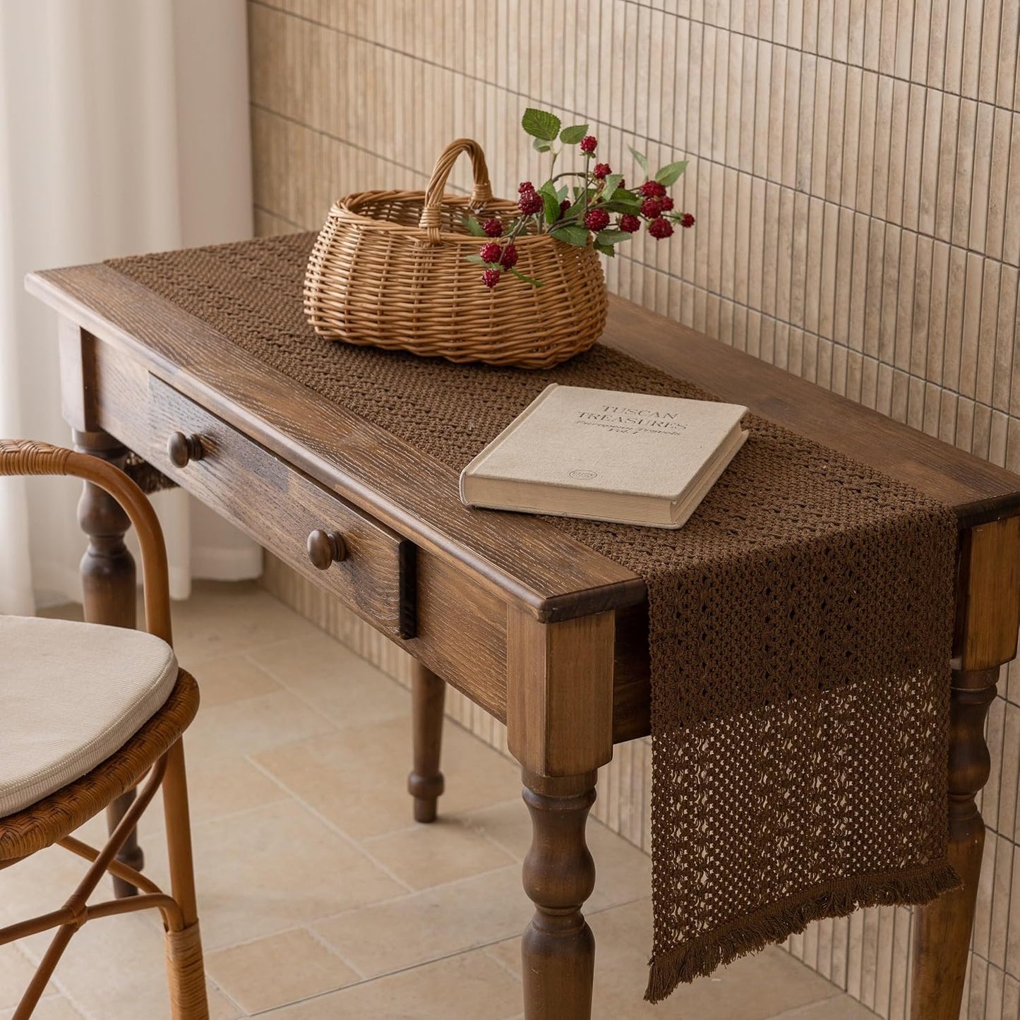 13x72 Inches Keketoarrange Boho Brown Table Runner for Home Decor Farmhouse Small Macrame Woven Burlap Jute Rustic
