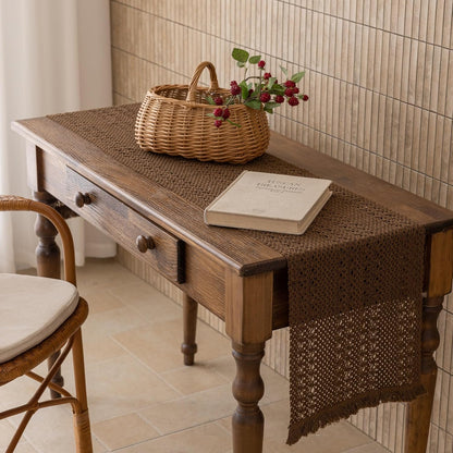 13x48 Inches Keketoarrange Boho Brown Table Runner for Home Decor Farmhouse Small Macrame Woven Burlap Jute Rustic