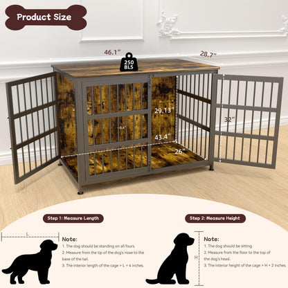 CABZOON 46'' Dog Crate Furniture Large Breed Dog Crate Dog Kennels for Inside Wooden Dog Crates End Table Heavy Duty Indoor Combination Cage for Medium to Large Dogs Walnut