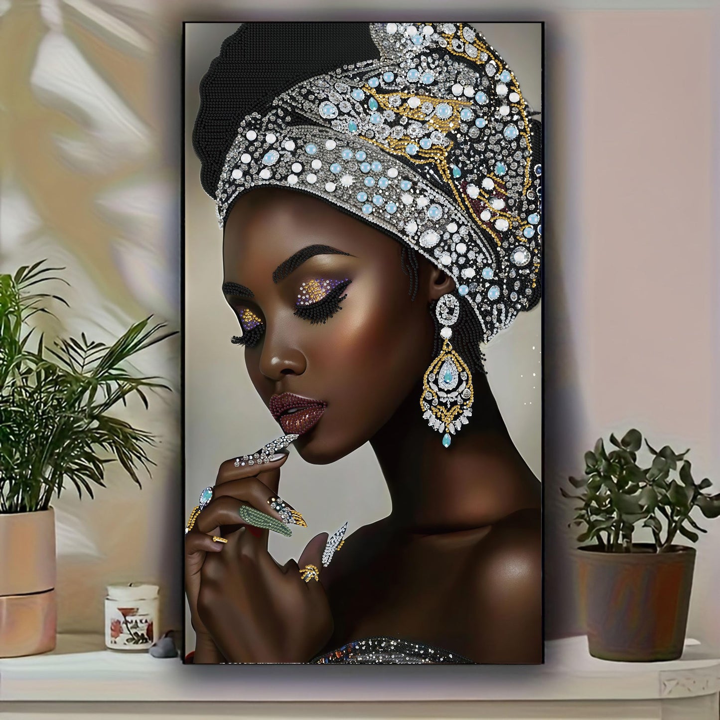 KUFWKEY African Diamond Art Kits for Adults,Partial 5D Diamond Painting kit,Special Shaped Diamond Art,Sparkling gem Art,Woman Diamond dots Kits,DIY Mosaic Kits,Home Decor,Big Size 16X28 inch