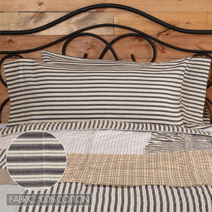 VHC Brands Ashmont Farmhouse Stripe Pillow Case Set of 2, Charcoal Grey and Ivory/Creme, King Size