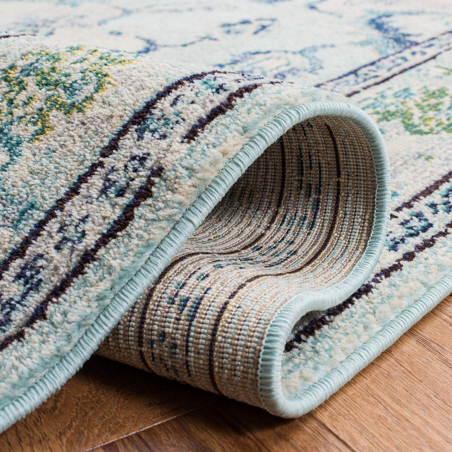 SAFAVIEH Monaco Collection Area Rug - 9' x 12', Light Blue & Ivory, Non-Shedding & Easy to Clean, Distressed Medallion Design, Ideal for Living Room, Bedroom, Dining Space (MNC243K)