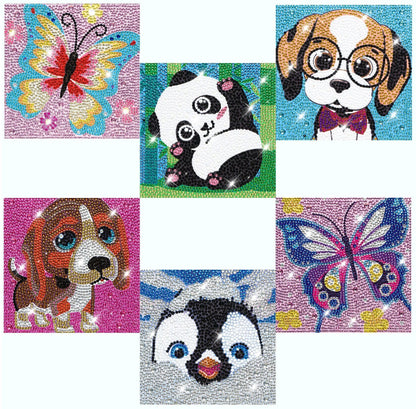 CHWGLFGG 6 Pack Diamond Painting Kits Beginners,5D DIY Diamond Art Kit for Kids 6-8-9-10-12 Girls Boys,Cute Animals Big Gem Art and Crafts,Easy Small Full Drill Painting Kits for Wall Decor 6" X 6"