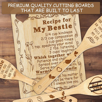 Cocomong Engraved Bamboo Cutting Board with Utensil, Best Gifts for Friends, Mothers Day