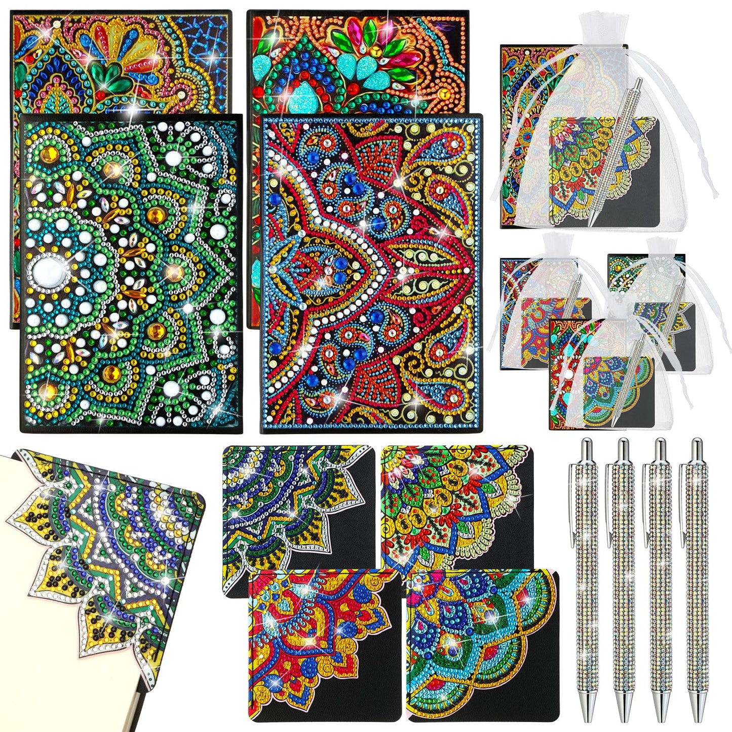 Skyygemm 16 Pcs Diamond Painting Kits for Women 5d Mandala Diamond Painting Notebook Art Bookmarks Rhinestone Pen and Organza Bags with Tools DIY Gem Dots Crafts for Adults Sketchbook Supplies