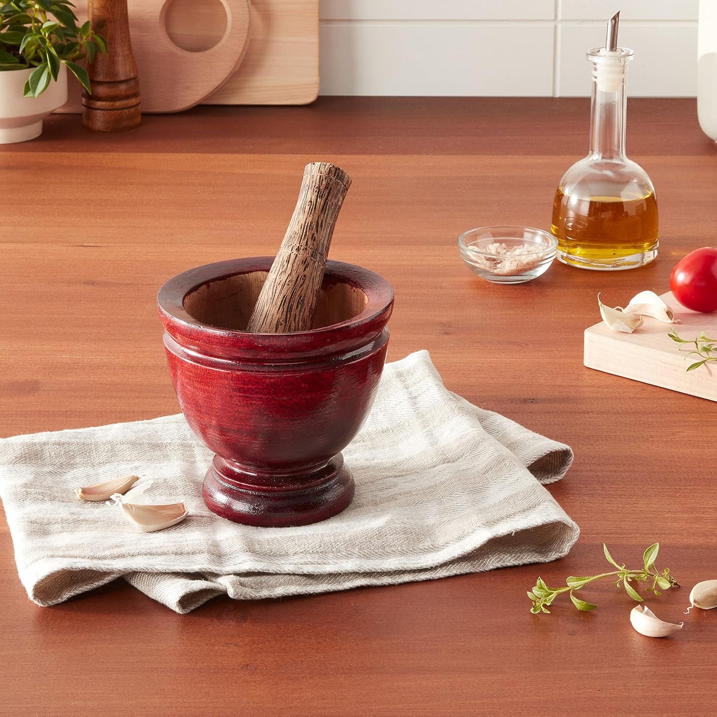 Thai Mortar Pestle Grinding Cookware, 5 inch, Thai Food Menu Recipe Kitchen Tool