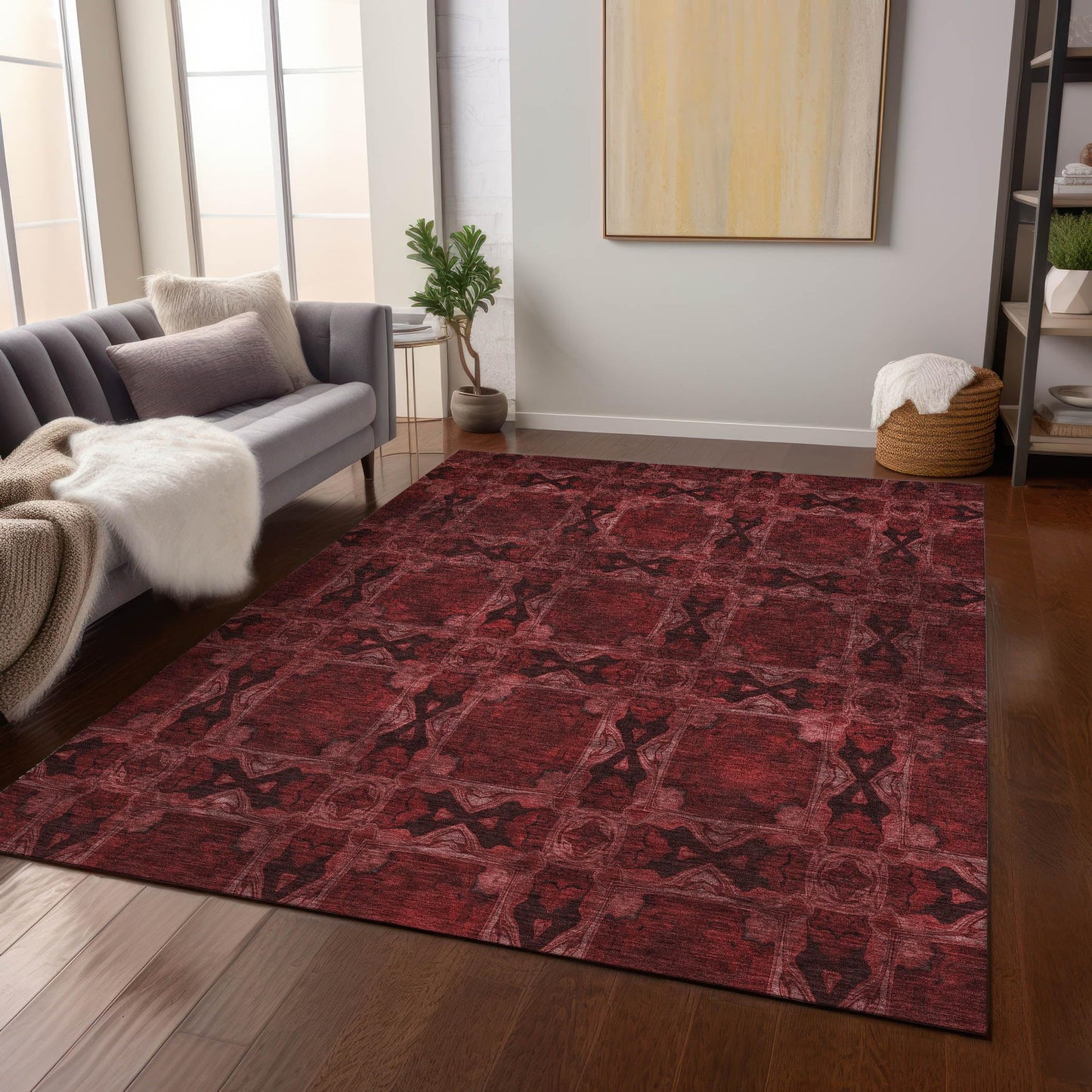 Addison Rugs Chantille ACN564 Red 9' x 12 Indoor Outdoor Area Rug, Stain Resistant, Machine Washable, Non Shedding, Bedroom, Living Room, Dining Room, Kitchen Rug