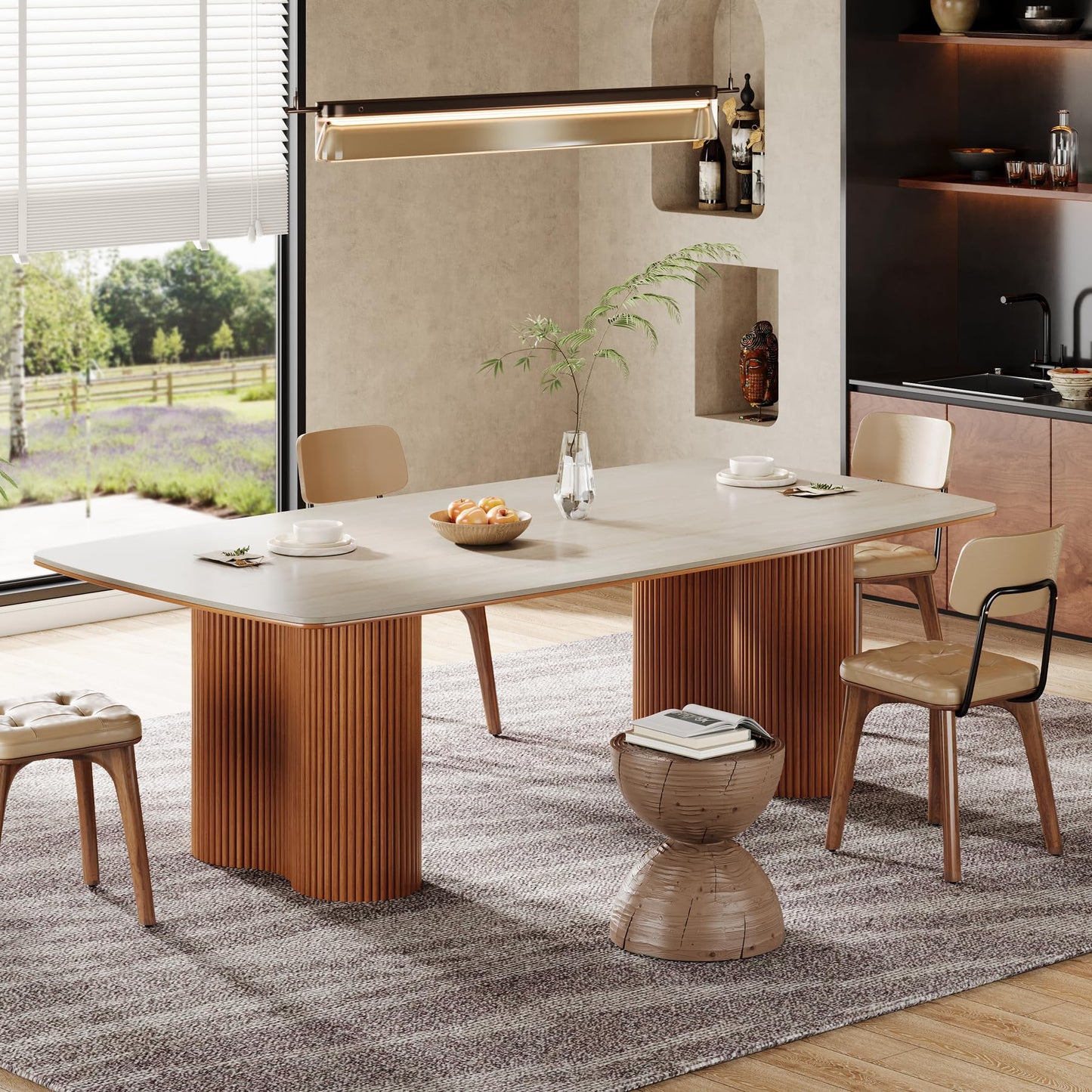 Tribesigns 78.7" Sintered Stone Dining Table for 8-10，Luxury Rectangular Kitchen Table with Solid Wood Legs, Mid-Century Dining Room Table for Living Room