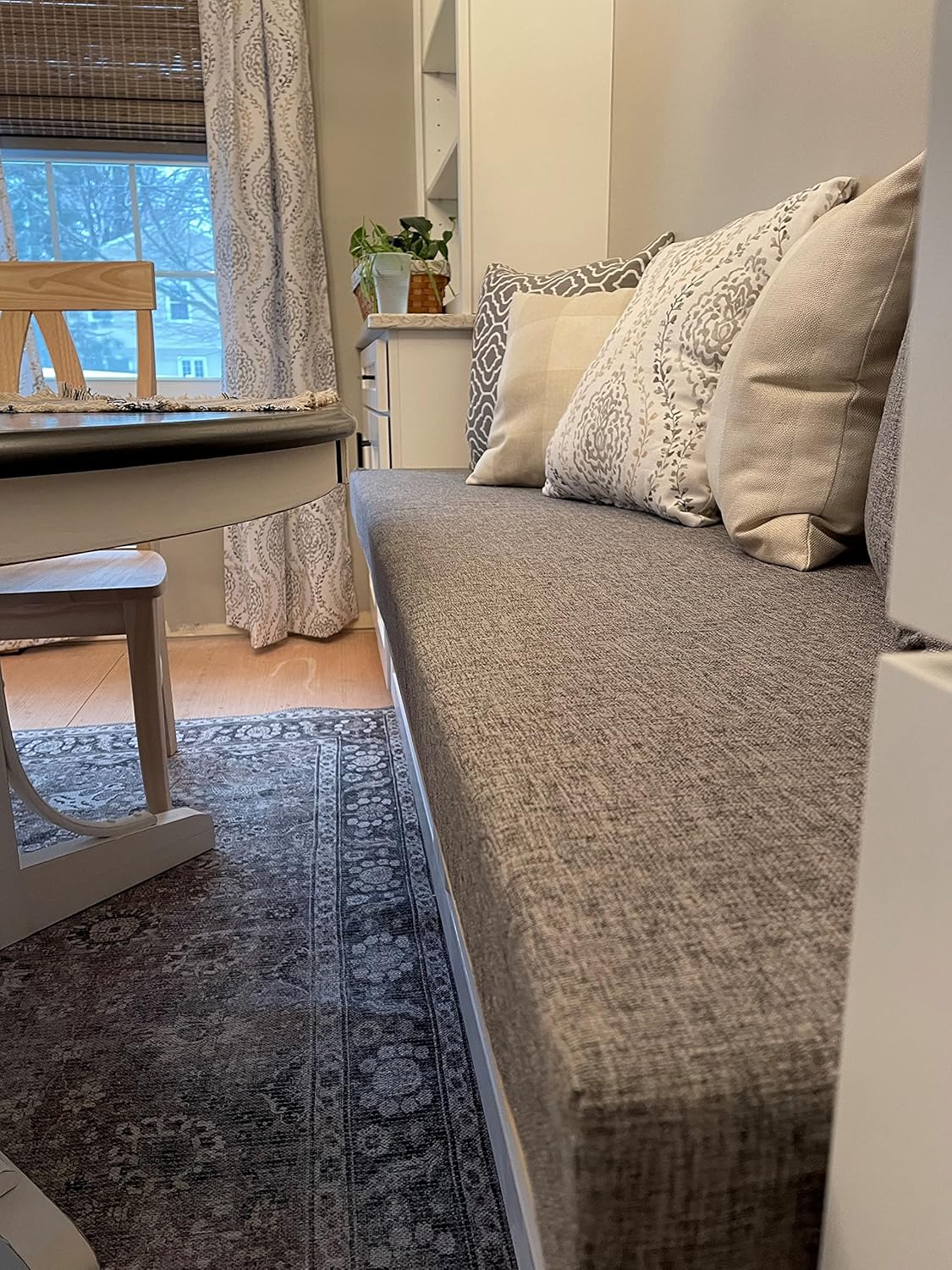 Personalized Blue Grey Farmhouse Storage Bench with Cushion