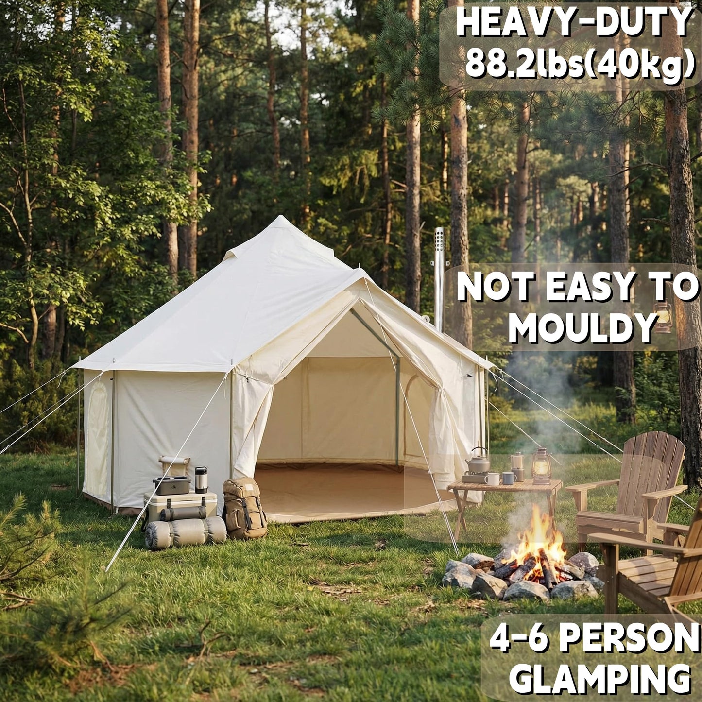 DANCHEL OUTDOOR B6 4 Season High Wall Yurt with Stove Jack, No Center Pole, Flame Retardant 900D Oxford Large Bell Tent Cabin House 4-5 Person Family Glamping, 13ft/4m