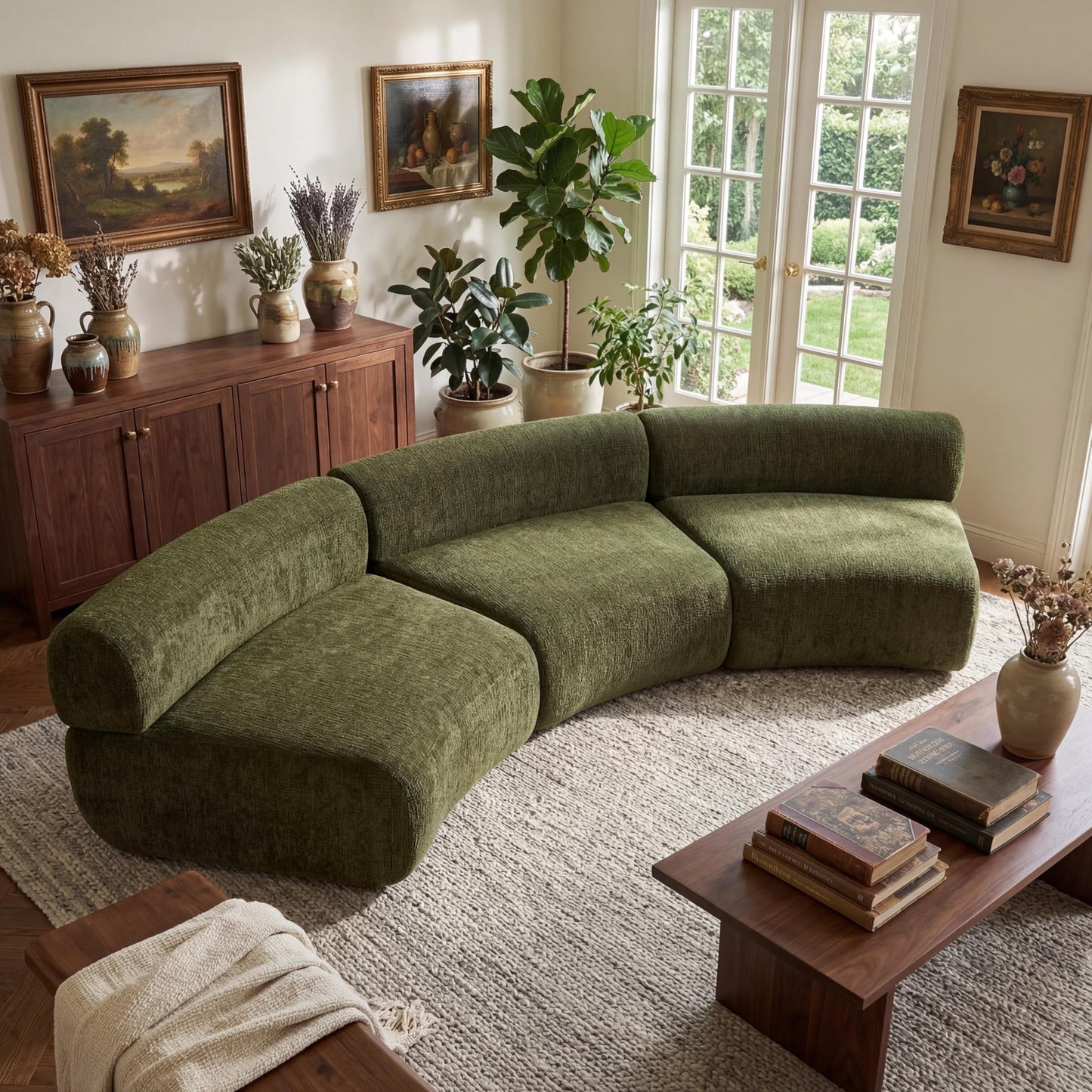 Christopher Knight Home Amino 118.5" Modular Sectional Sofa Chair, Modern Curved 3-Seater Large Sofa Couches, Comfy Upholstered Sectional Cloud Couch for Living Room, No Assembly Required, Green
