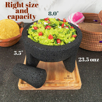Traditional Molcajete Mexicano Volcanic Rock Mortar and Pestle Set Handmade of Authentic Lava Rock in Puebla Mexico Guacamole Bowl Cutting Board Included Molcajete Bowl de Piedra Volcanica
