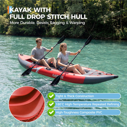 GarveeLife 2 Person Inflatable Kayak，Fishing Kayak for Adults, Portable Touring Kayaks with Padded Seat, 3 Fins, Hand Pump, Carry Bag, Repair Kit，12.5FT/450 LBS Weight Capacity