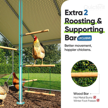 Quictent 18x9x6.6ft Metal Chicken Coop Run with Perch & Swing, Elite Series Large Walk-in Outdoor Poultry Cage Heavy Duty Predator Proof Hen Duck Rabbit Farm Pen House, Waterproof Anti-UV Cover