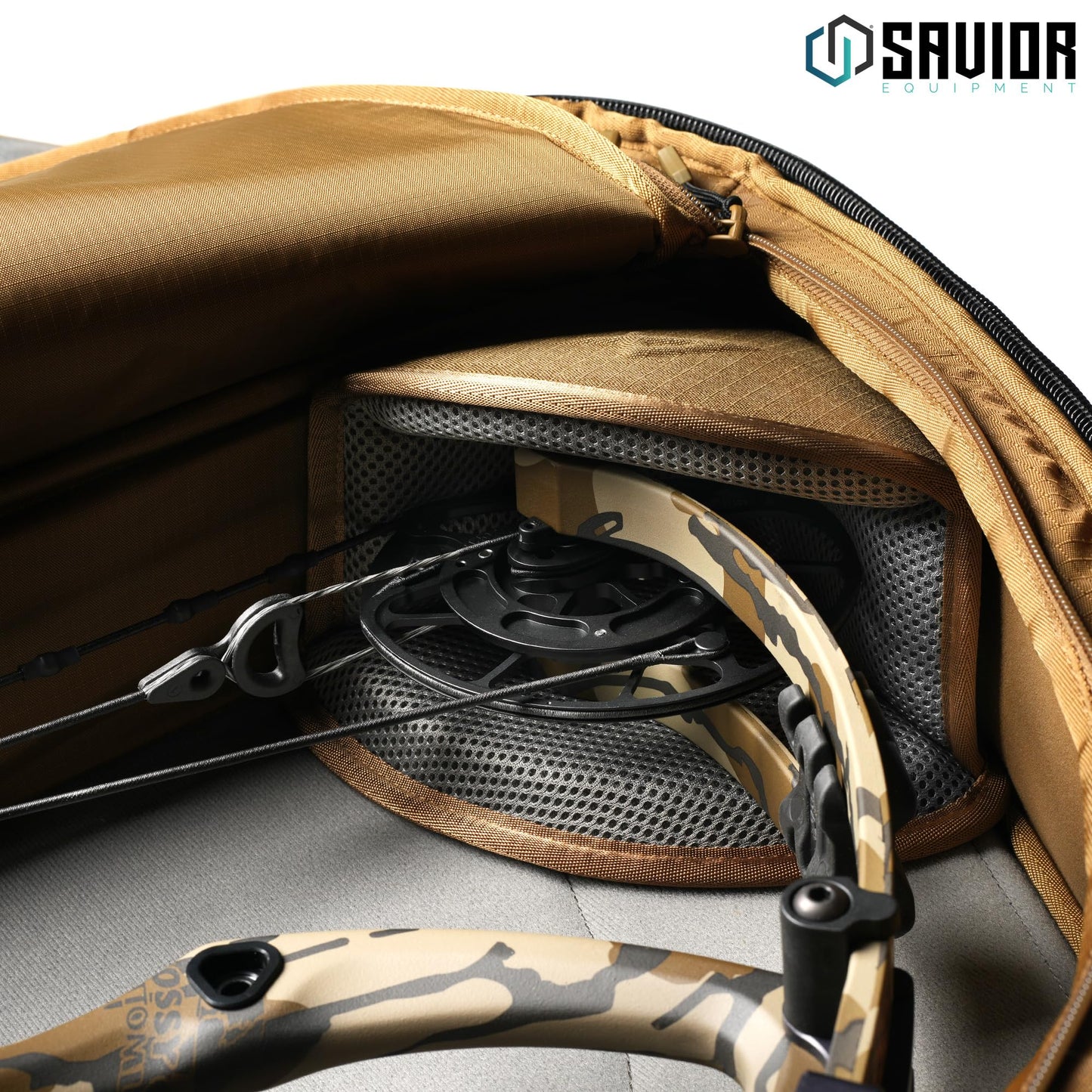 Savior Equipment Hyperion Deluxe Compound Bow Case Soft Shell Bag Fits 32" 36" 40" ATA, w/CamShield Cover & Quick-Release Grip Wrap, w/Backpack Shoulder Straps (Coyote Brown, 32" ATA)