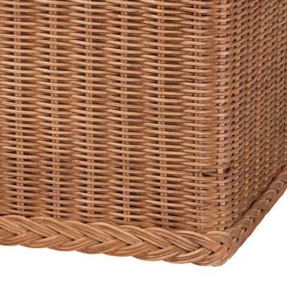 Bali & pari Eamon Braided Natural Rattan Storage Bench with Cushioned Lift-Top Lid – Coastal Boho Style Chest for Bedroom, Entryway, or Living Room Organization, 31" Rectangle, Brown