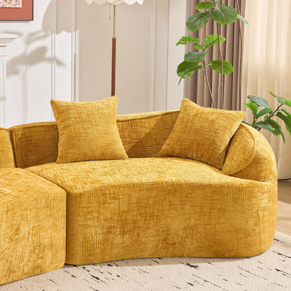 KEIKI 109.45" Curved Compressed Sofa, 4 Seat Couch with Round Armrest, Compression Seat for Living Room, Guest, Bedroom, No Assembly Required, Yellow