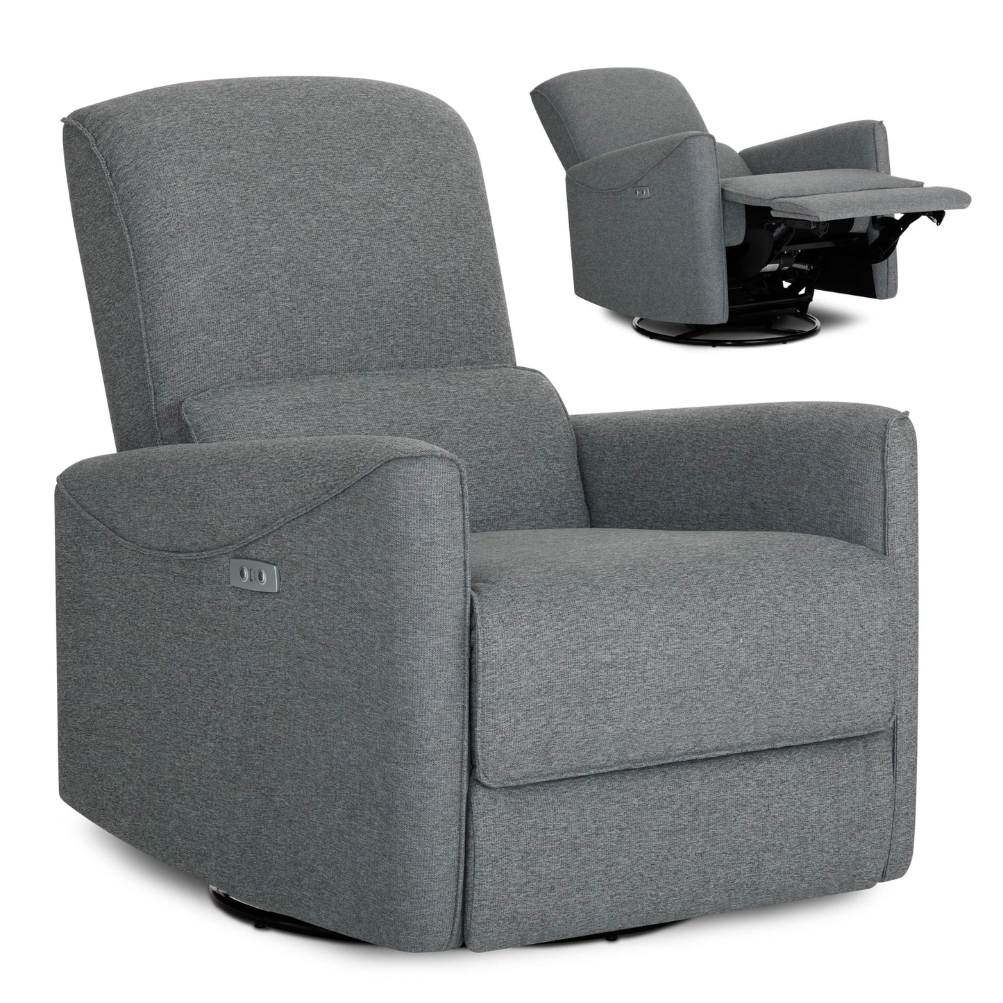 Evolur Belmont Nursery Glider Chair with Massager in Cosmic Grey, Power Recliner with 275° Swivel, Lumbar Support Modern Rocking Chair for Baby Room, Nursery & Living Room