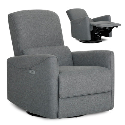 Evolur Belmont Nursery Glider Chair with Massager in Cosmic Grey, Power Recliner with 275° Swivel, Lumbar Support Modern Rocking Chair for Baby Room, Nursery & Living Room