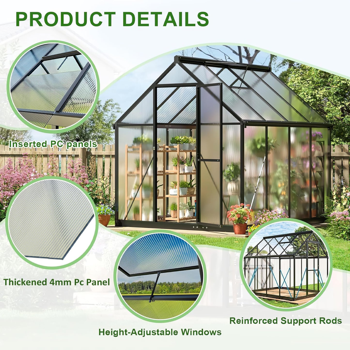 Polar Aurora 10x12 FT Greenhouse, Quick Aluminum Assembly Structure Polycarbonate Greenhouse, Walk-in Greenhouses for Outdoors with Ventilated Windows, Green Houses for Outside Backyard Garden