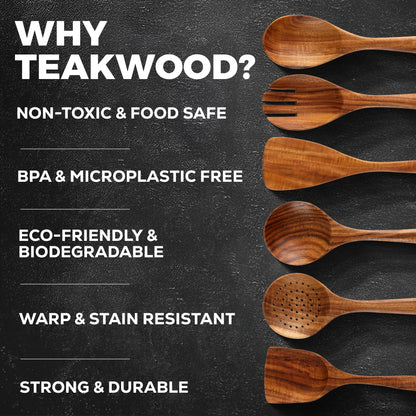 Zulay Kitchen 6 Piece Wooden Spoons for Cooking – Natural Teak Wooden Utensil Set, Easy to Clean, Durable, Smooth with Comfort Grip - Non Toxic Wooden Cooking Utensil Sets