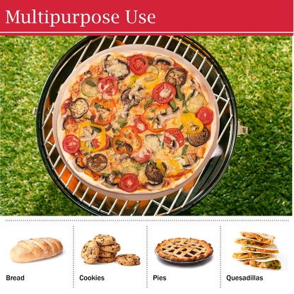 Pizza Stone - 15-Inch Pizza Stone for Oven or Grill with Cutter and Metal Serving Rack/Handles - Oven Accessories by Classic Cuisine