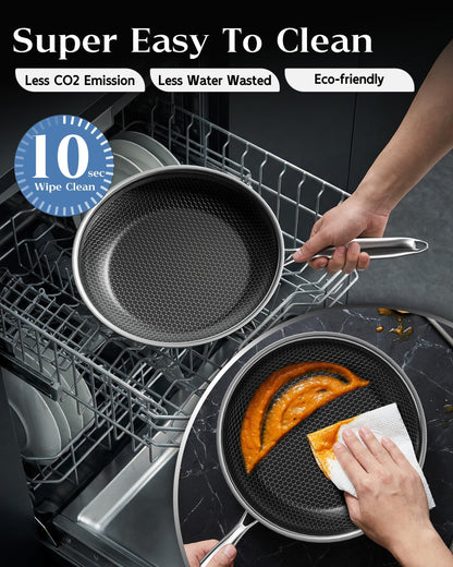 XBM Nonstick Frying Pan Set, 8+10+12 Inch, Honeycomb Stainless Steel Skillet Pans Set, PFOA-Free Scratch-Proof, Dishwasher & Oven Safe, Compatible with All Cooktops