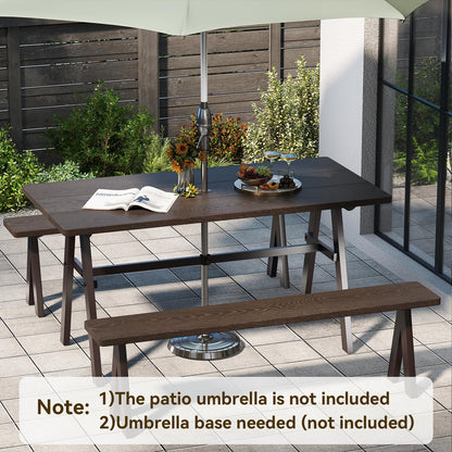 Giantex 3-Pieces Outdoor Picnic Table Set for 6 People, Rustproof Patio Dining Furniture Set with 1.93" Umbrella Hole, 800lbs Capacity Bench, 59" Camping Table for Porch Deck Yard Garden Lawn