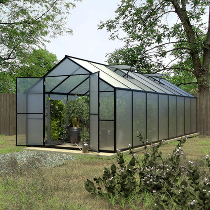 BlueWish 8x16 FT Greenhouse, Aluminum Greenhouse Kit with 4MM Polycarbonate Panel, Greenhouses for Outdoors with Rivet Structure, Adjustable Vents, Walk-in Green House for Garden, Gray