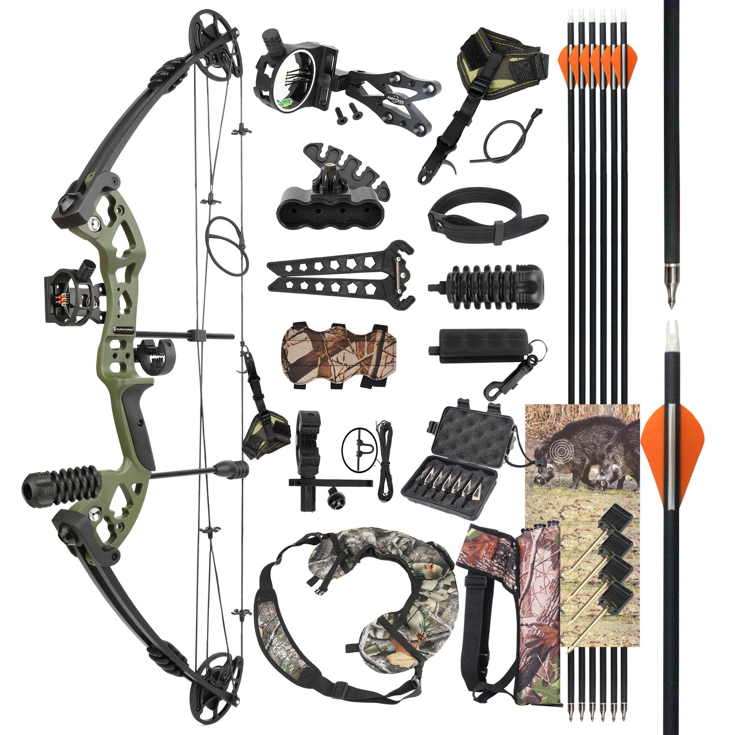 surwolf Compound Bow Kit,Hunting&Target,Limb Made in USA,Draw Weight 30-55lbs Adjustable,Draw Length 24-29.5", Right/Left Handed for Adult/Beginner Archery Hunting&Targeting (Left-Handed, Olive Green)