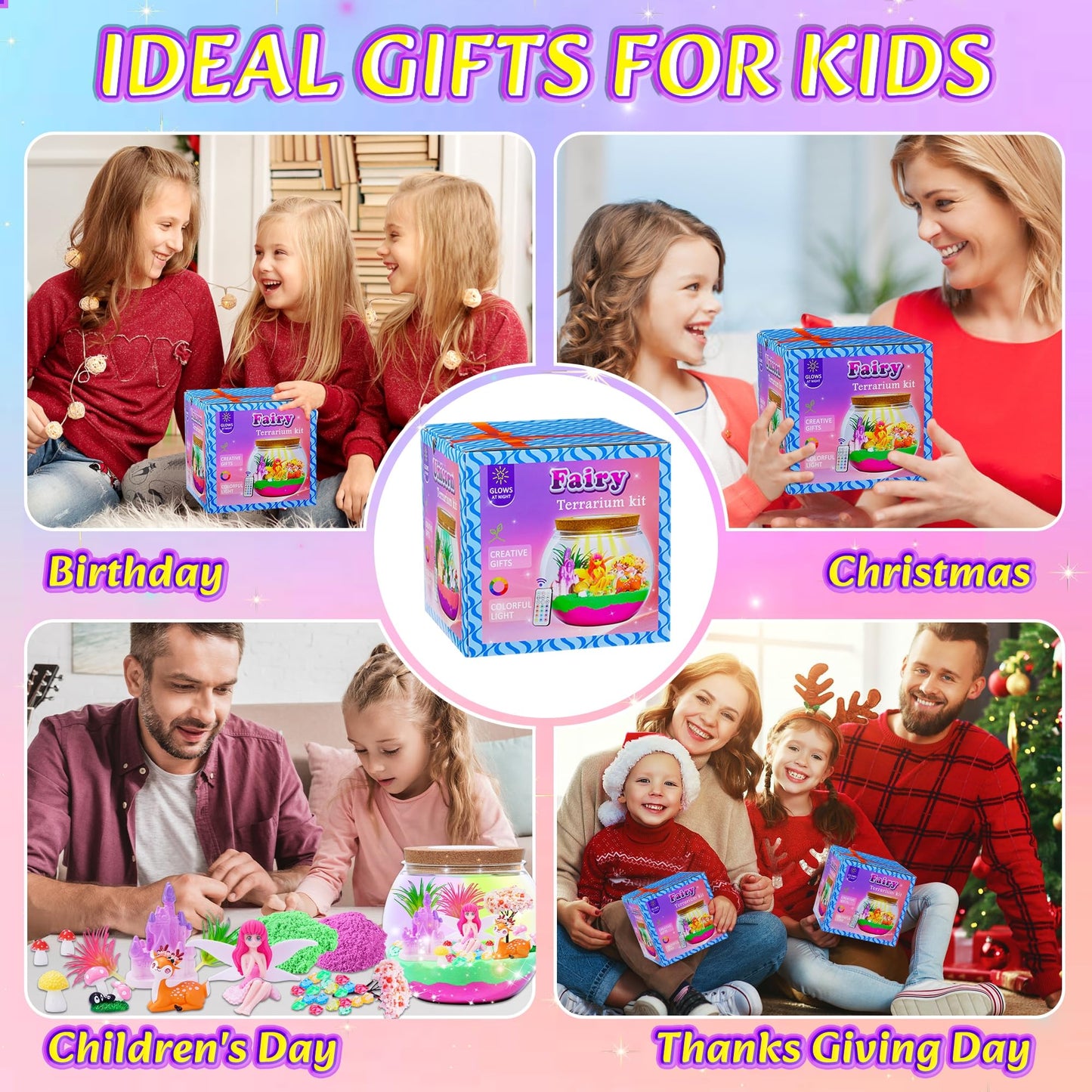 Hannstar Fairy Garden Kits for Kids - Light Up Terrarium kit Birthday Gift for Girls Ages 4 5 6 7 8 10 12 Years Old - Creative Garden Toys for Girls - DIY Arts and Crafts Kit for Kids