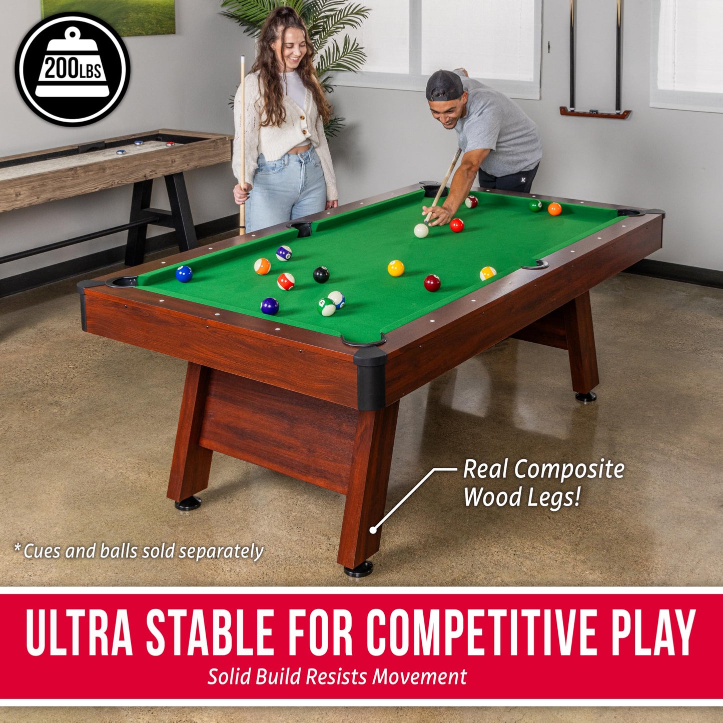 GoSports 7 ft Pool Table with Wood Finish - Billiards Game Room Table for Adults & Family - Accessories Not Included