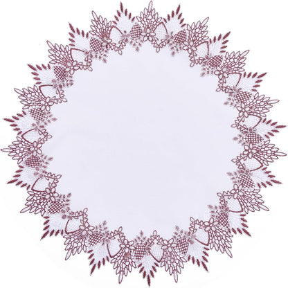 24 inches 24 White Dark Red Linen Lace Doily Round Coffee Table Topper Dresser Scarf Place Mats (Dark Red, Round)