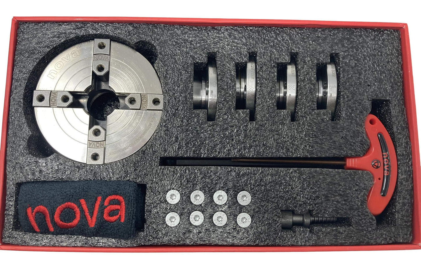 Nova 23262 Premier Pro-Tek Supernova 2 Wood Lathe Chuck Kit with Pro-Tek 2" Jaw Set, Woodworm Screw, & accessories, bundled with Nova ILNS 1-1/4" x 8tpi Insert