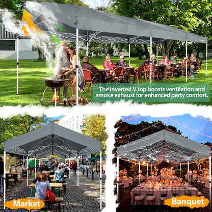 COBIZI 10x30 Party Tent with Wheeled Bag 10x30 Pop up Canopy with One-Push Setup, Outdoor Canopy with 3 Sidewalls Gazebo Event Shelter for Wedding Commercial with Sandbags,Waterproof & UPF50+, Grey