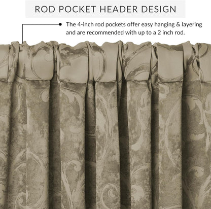 Elrene Home Fashions Mia Jacquard Scroll Blackout Valance, 52" x 19" (1 Valance)