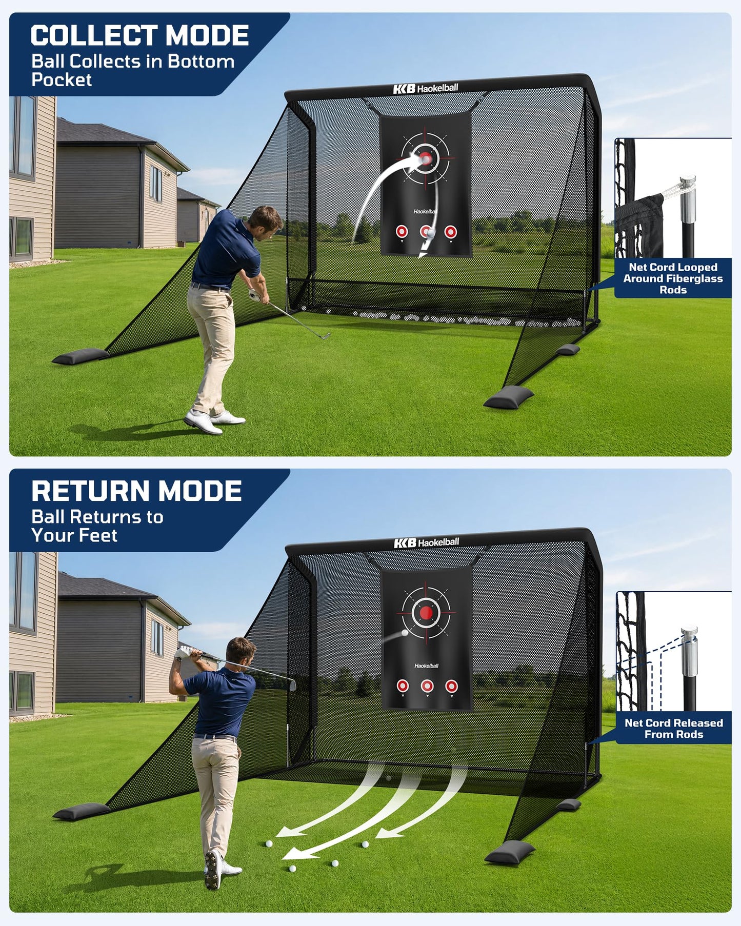 Haokelball Golf Hitting Net for Driving Real Balls, Indoor Chipping Practice Swing Training Nets with Side Barriers Impact Target, 10x8ft Heavy Duty Netting with Carry Bag for Backyard Outdoor Use