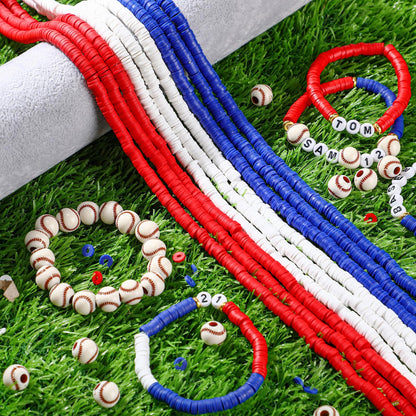 Ferreve 4200 Pcs Baseball 12 Strands Clay Beads Bracelet Making Kit, 100 Letter and Number Beads, 120 Baseball Acrylic with Gold Spacer, Charm Bracelet Kit for Sport Party