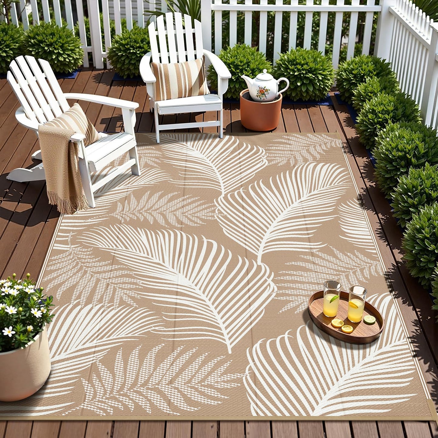 Pauwer Outdoor Rug 5'x8' Waterproof for Patios, Reversible Plastic Straw Rug, Indoor Outdoor Area Carpet RV Mat, Patio Camping Mats for RV, Picnic, Backyard, Deck, Balcony, Porch