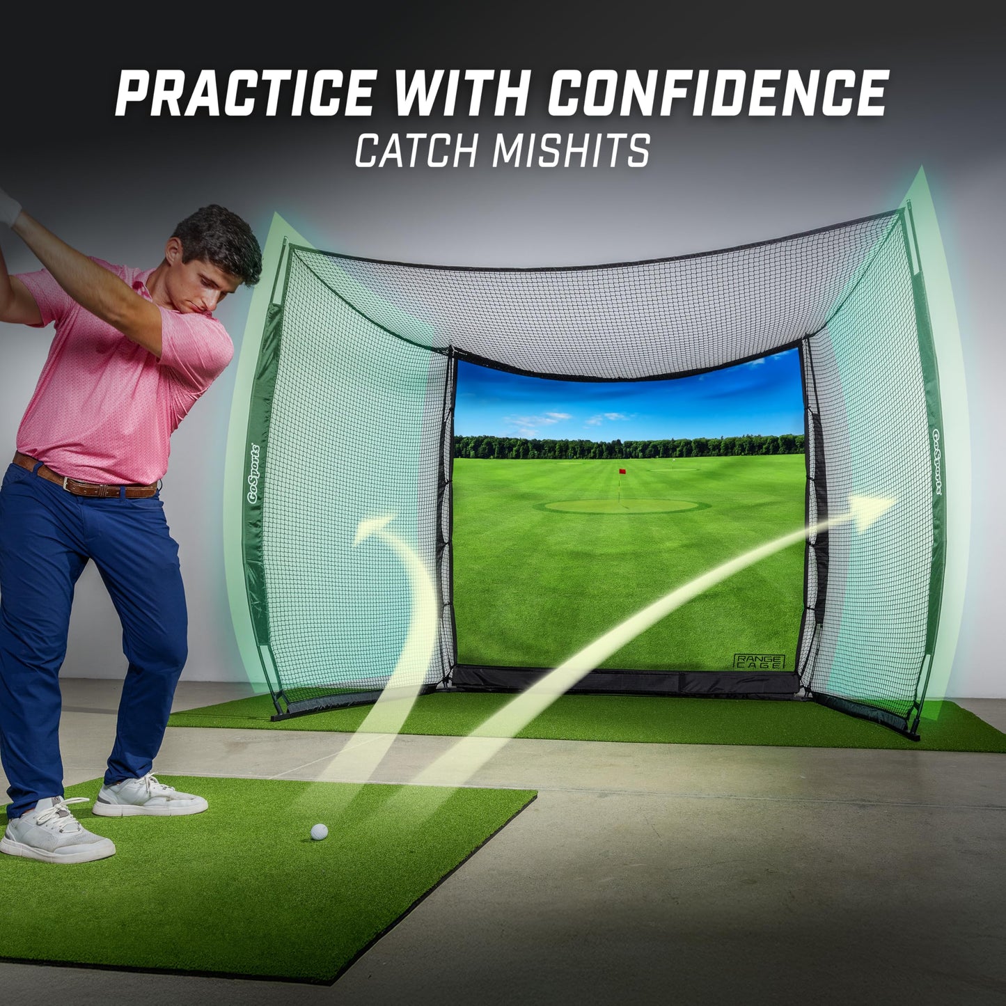 GoSports Range Cage 10 ft x 8 ft Golf Practice Hitting Net with Impact Screen
