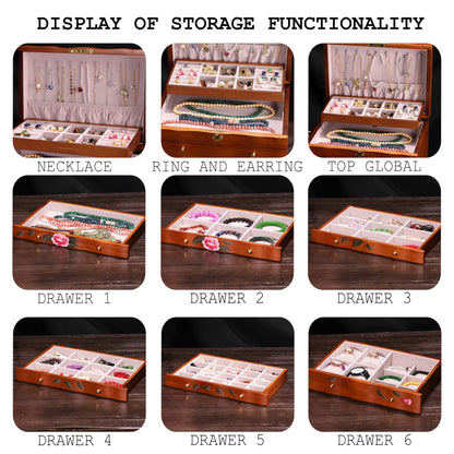 Xloverise Hand-Painted Wooden Jewelry boxes for women,large jewlrey box&organizers for necklace hanger,jewerly organizer,9-layer large capacity jewelry storage box,jewelry cabinet